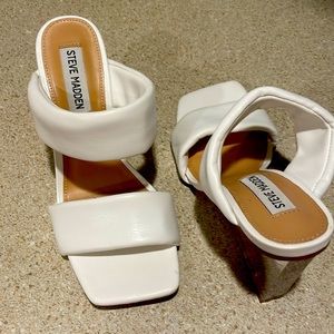 STEVE MADDEN white sandals with lucite heel!   Size 6.5